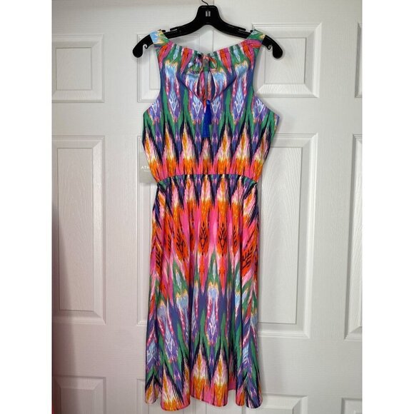 Athleta NWT Ikat Martinique Sleeveless Multi-Color Dress, Tassel Tie Size XS - Picture 3 of 7